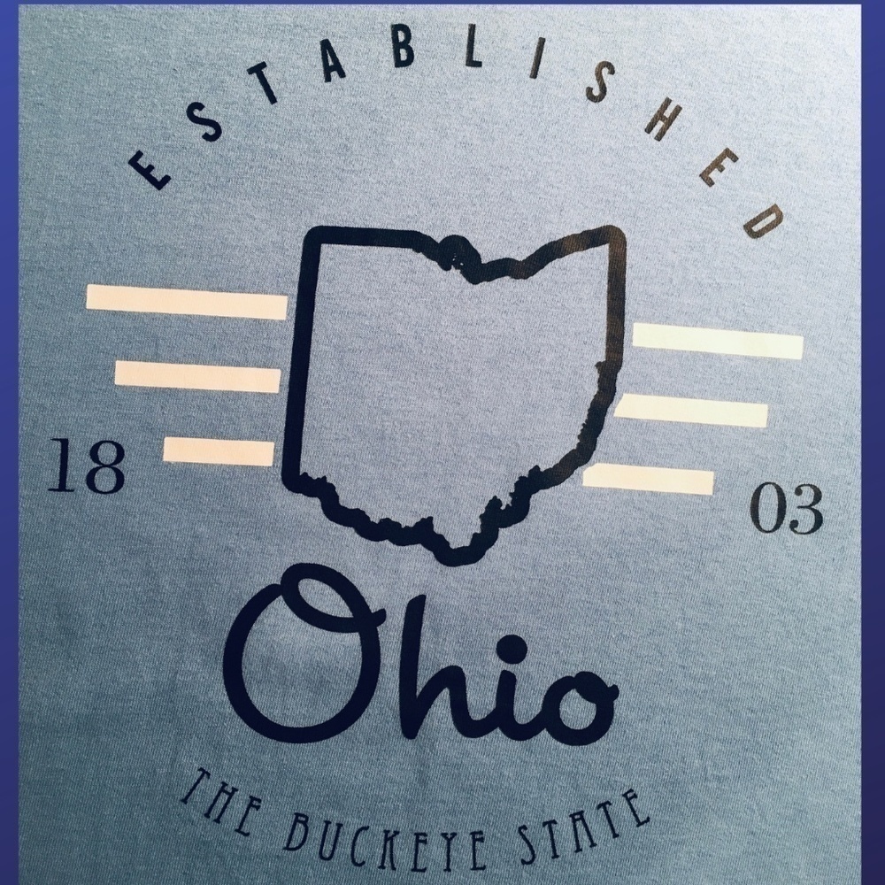Ohio ESTABLISHED 1803 Tee Shirt, Long Sleeve, BLUE/WHITE/BLACK, Men's XL, NWOT